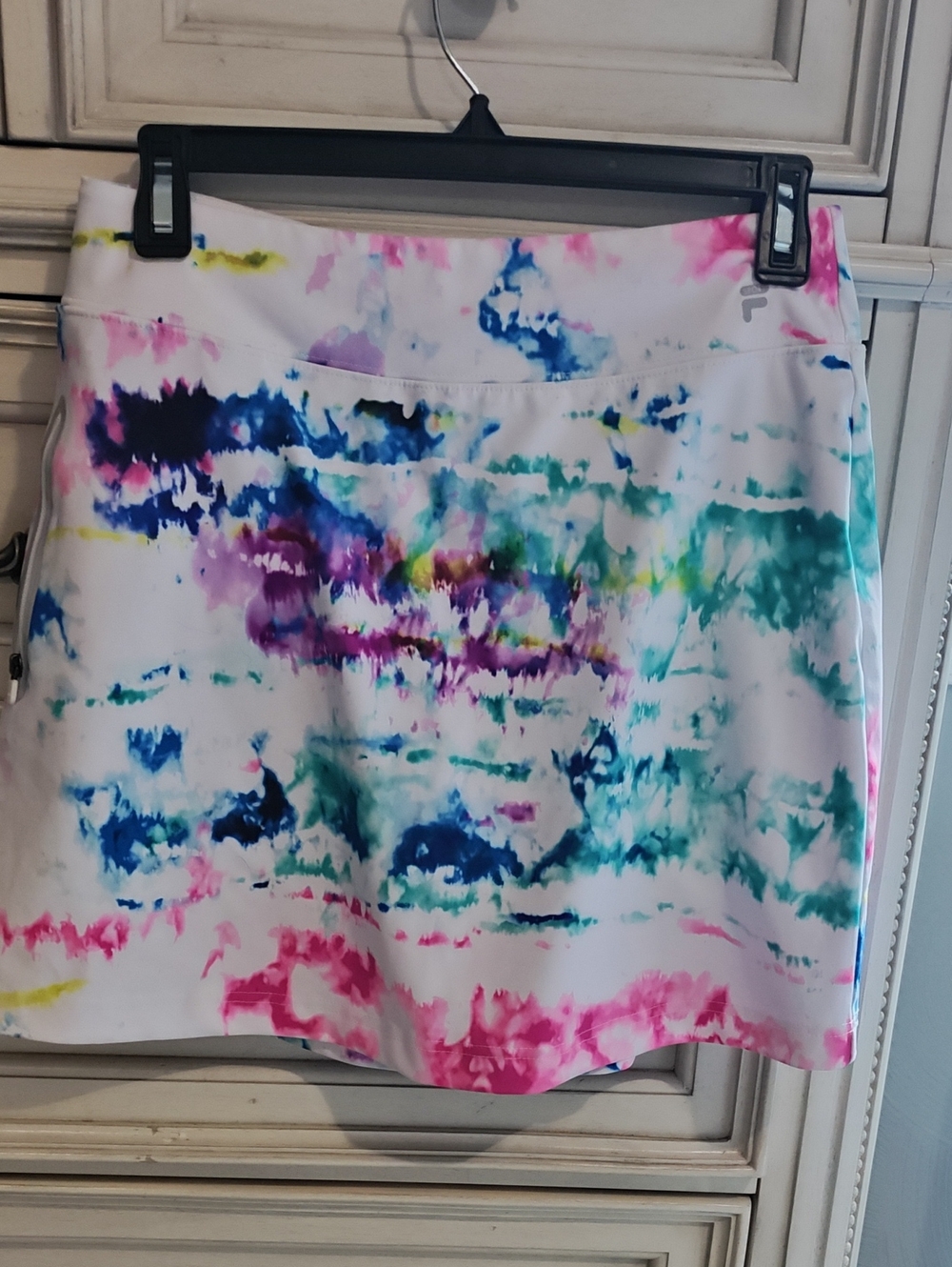 Fila White Mini Skirt with Multicolor Tie-Dye Splash